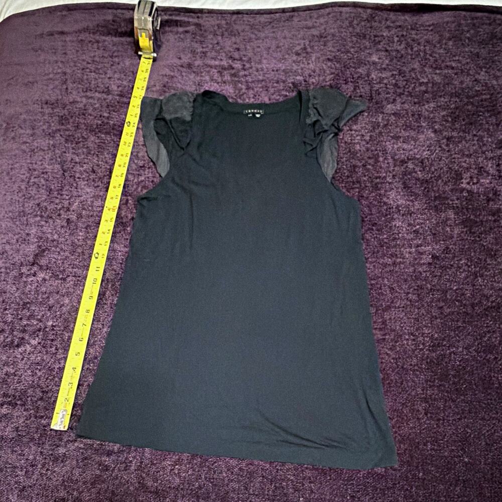 Theory Women’s Black Solid Knit Ruffle Cap Sleeve Round Neck Top S 90874516